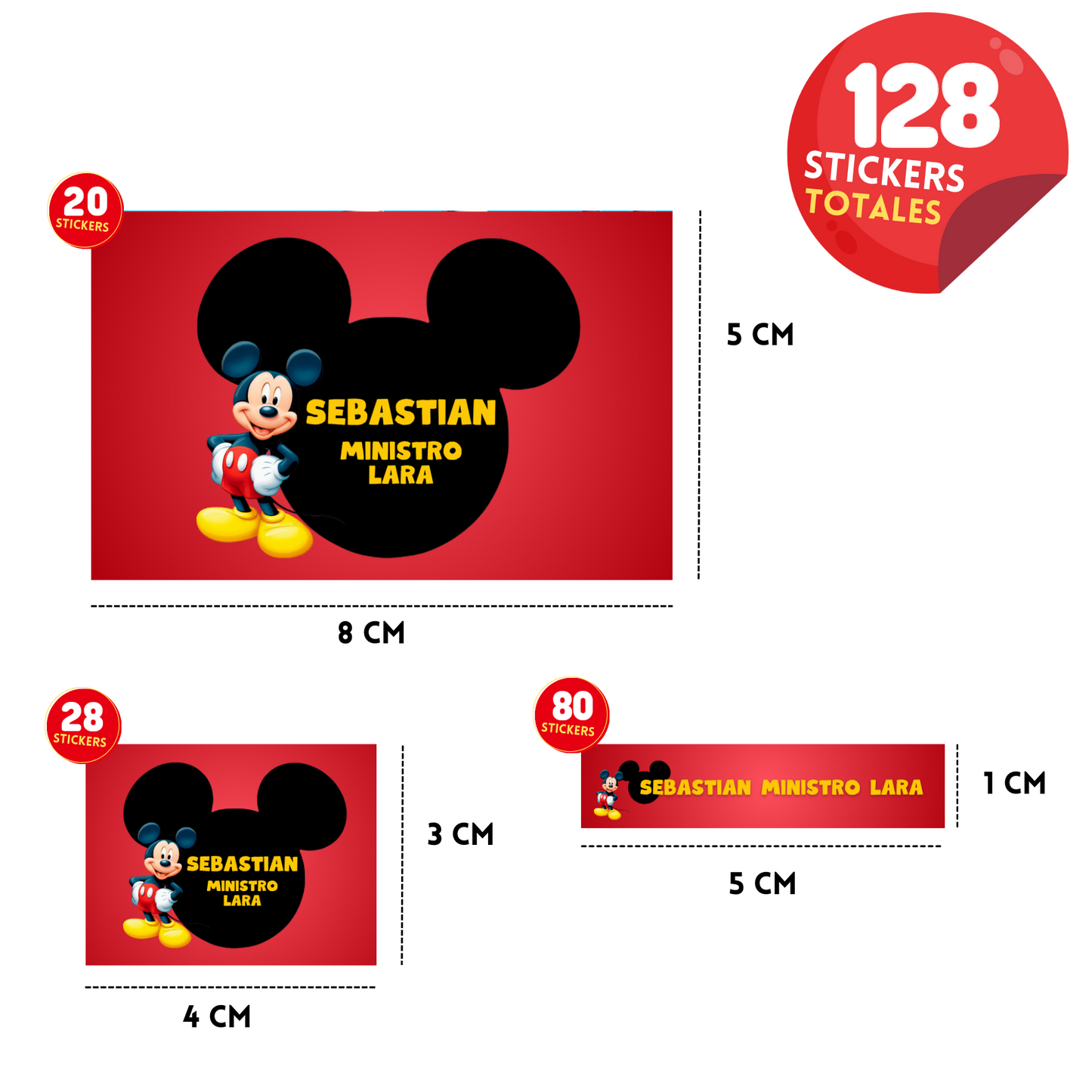 Mickey Mouse Etiquetas Escolares Personalizadas Libretas, Libros y Lápices