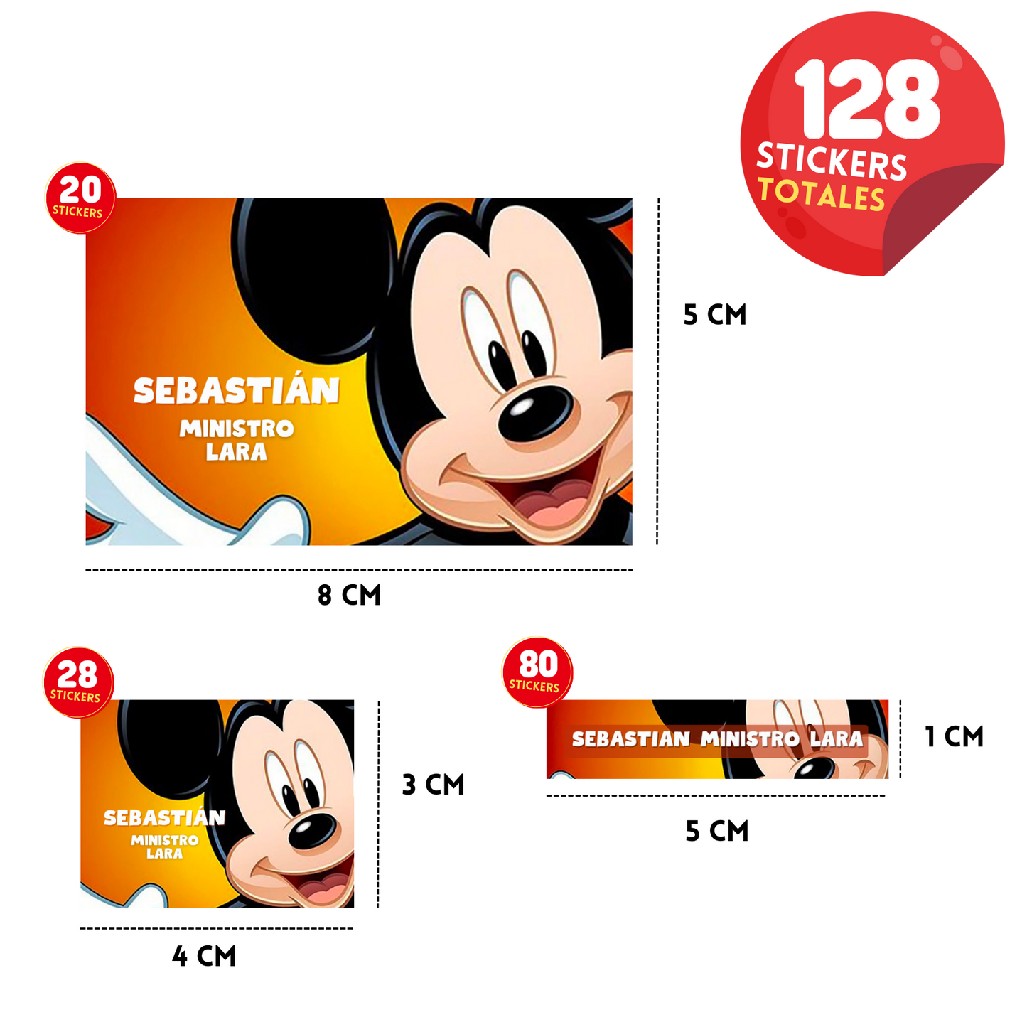 Mickey Mouse Cara Etiquetas Escolares Personalizadas Libretas, Libros y Lápices
