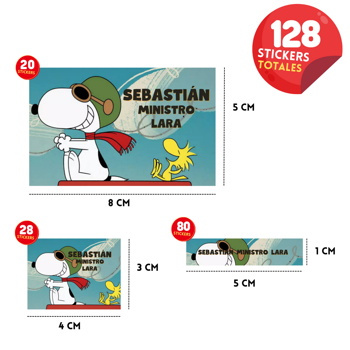 Snoopy & Emilio Etiquetas Escolares Personalizadas Libretas, Libros y Lápices