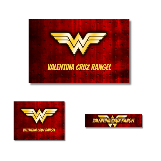 Wonder Woman Logo Etiquetas Escolares Personalizadas Libretas, Libros y Lápices